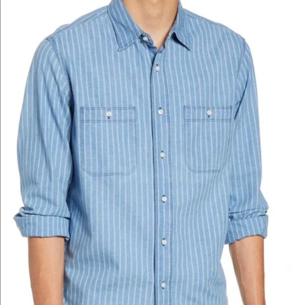 Madewell Mens Med Long-Sleeve Workshirt in Indigo Stripe